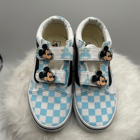 Kids Vans Old Skool V Disney Mickey Mouse Blue Checkerboard Hook & Loop Size 12
